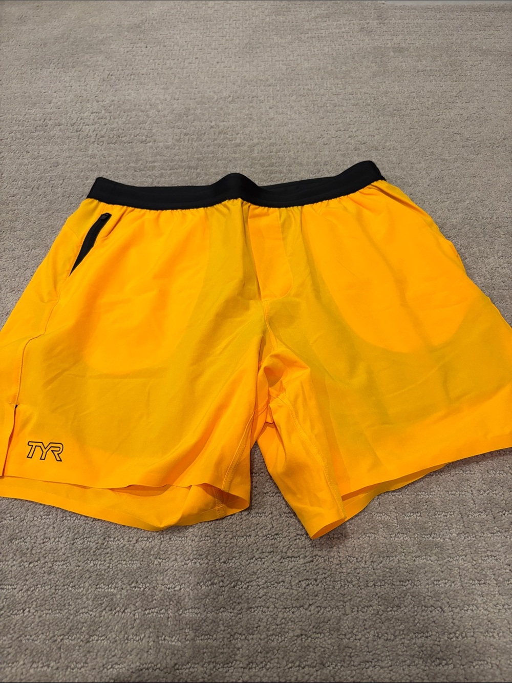 TYR Men's Bright Yellow 7” Athletic Swim Shorts with Black Waistband
